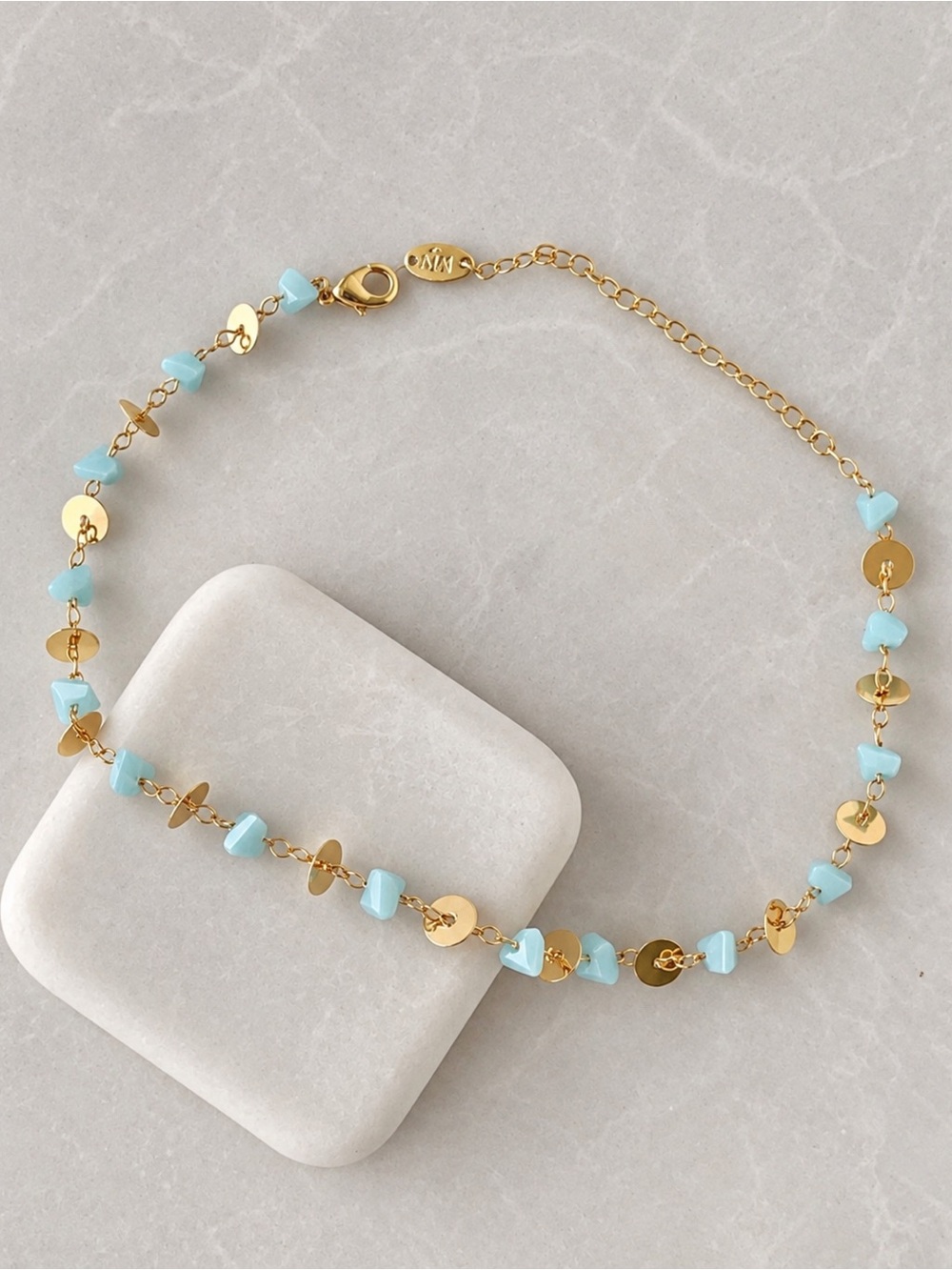 LAST 1 🔥 14K Gold Plated Anklet Blue Gemstone Summer Jewelry Water Resistant